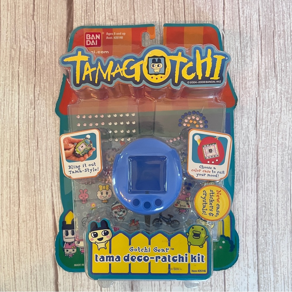 Tamagotchi Tama Deco-Ratchi Kit Gotchi Gear Blue Case Stickers Bling NEW